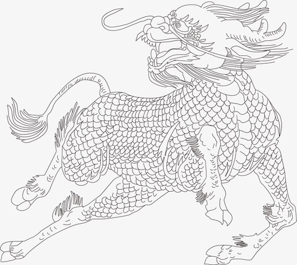 素材分类 绘画艺术所需点数:0点麒麟线稿,神兽,麒麟,吉祥,线稿,5043*