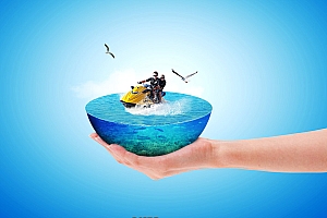 PS合成手托着的水立方效果图设计教程