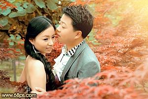 Photoshop调出柔美橙红色的情侣写真照片