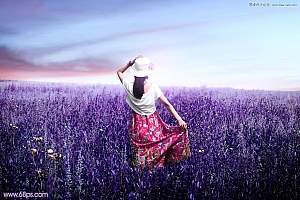 Photoshop调出唯美紫色效果的外景女人照片