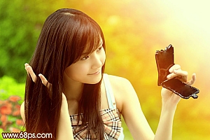 Photoshop制作色彩鲜艳的橙绿色阳光少女照片