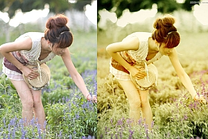 复古照片,PS出调复古暖黄色效果的外景美女写真照片