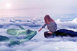 Photoshop制作在山顶召唤神兽的女孩图片合成教程
