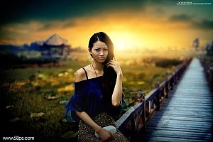 Photoshop给外景女孩添加金色黄昏效果教程