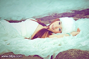 用PS调出青色海滩外景婚纱写真照片处理