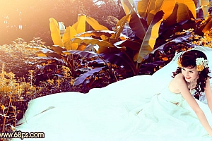 Photoshop调出橙紫色阳光甜美女孩婚纱照片