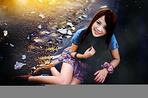 Photoshop美化给公园女孩添加怀旧逆光效果