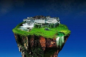 Photoshop合成悬空漂浮在空中的山上之城