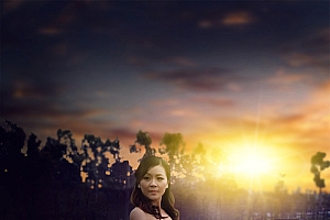 Photoshop调色调出夕阳美景效果的外景女孩照片