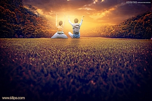 Photoshop调出夕阳美景效果的外景婚纱照片