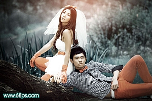 Photoshop调出暗青色彩的情侣写真照片