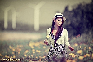 Photoshop调出灰褐色背景虚化人物照片处理