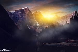 Photoshop给空旷山谷加上唯美的日出效果的PS教程