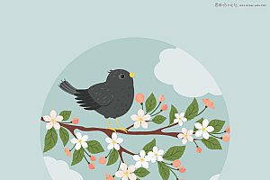 主题插画,使用Illustrator绘制在枝叶上小鸟主题插画教程