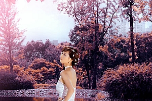 Photoshop调出红褐色秋天背景的婚纱照片教程