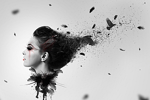 Photoshop合成黑白碎片散落效果的抽象头像照片