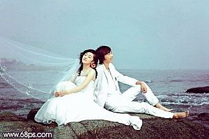 Photoshop打造素雅青紫色海景婚纱照片教程