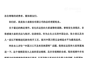张小泉总经理道歉:“中国刀工不及米其林”是被误解,五年断刀都可换