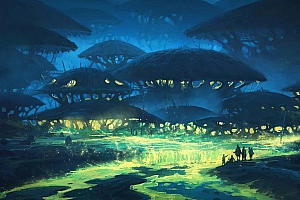 奇幻森林夜景动漫桌面壁纸