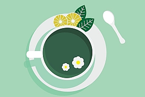 一杯清新的菊花茶,柠檬片,薄荷叶 茶杯唯美卡通壁纸图片