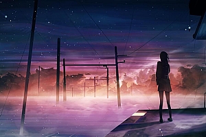 夕阳的女孩桌面壁纸