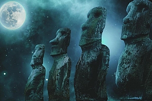 月光下的古代雕塑壁纸