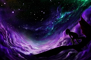 紫色星空下的女孩高清唯美电脑桌面壁纸