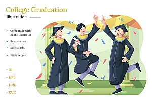 大学毕业主题矢量插画