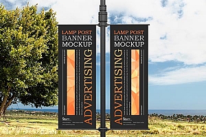 免费广告灯柱横幅样机
