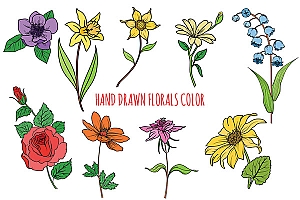 多彩花卉手绘插画