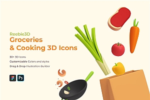 3D杂货和烹饪图标