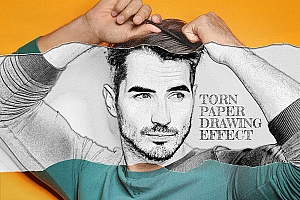 撕纸铅笔画照片效果样机