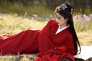 草地白鹿红色古装照片电脑壁纸