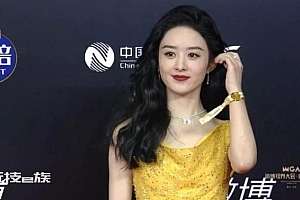 赵丽颖黄色水钻纱裙造型 红毯+带钻长裙好美啊!