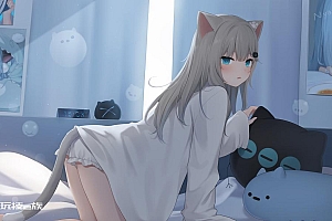 猫耳少女尾巴可爱二次元动漫壁纸