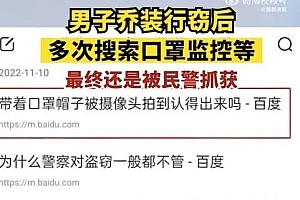 小偷乔装行窃后的搜索纪录有点好笑!带口罩不如带脑子