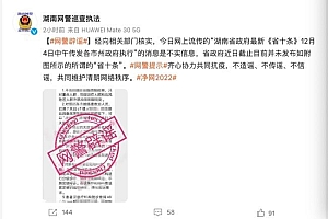 网警辟谣湖南发布防疫“省十条” 啥谣都敢造啊!