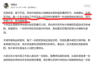 胡锡进:建议从大城市返乡者带退烧药和抗原缓解农村城镇医疗问题
