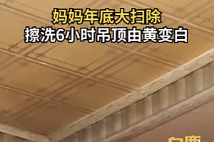 年底清扫妈妈将5年未清黄吊顶洗白 网友:这是油烟机该换了