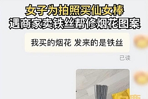 女生网购仙女棒收到100根铁丝 商家回应离谱:免费P烟花 网友表示“这是一种很新的卖铁丝方式”