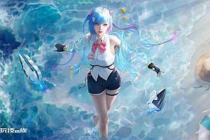 海边短裤女孩治愈系动漫壁纸