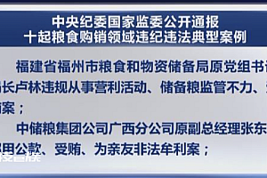 中纪委通报粮食购销违纪违法案例  纠治突出问题查处典型案件