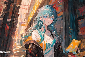 蓝头发蓝眼睛动漫女孩壁纸