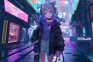 赛博朋克 女孩找自己的男友动漫壁纸