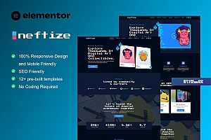 Neftize – NFT 艺术品展示和数字项目 Elementor 模板工具包 拖拽编辑wordpress后台管理