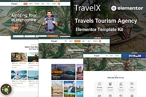 TravelX – 旅游旅行酒店预订WordPress带后台网站模板 Elementor Template Kit