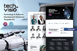 Techvisio 人工智能科技软硬件开发WordPress网站模板 转圈特效Elementor Template Kit