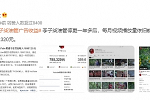 李子柒油管广告收益 停更1年多后广告收益还有78万多
