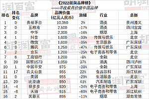 小米2022年品牌价值缩水54% 2022胡润品牌排行榜前100名单