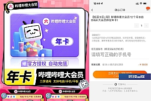 108元开1年哔哩哔哩大会员秒到